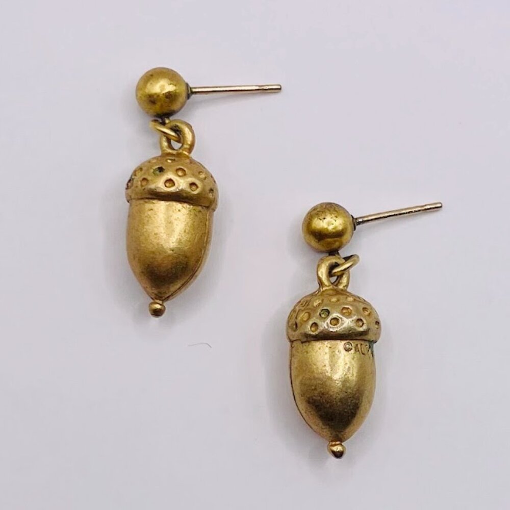 Vintage Antique Georgian Victorian Brass Alva Museum Delicate Acorn Earrings
